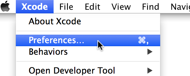Xcode → Preferences...
